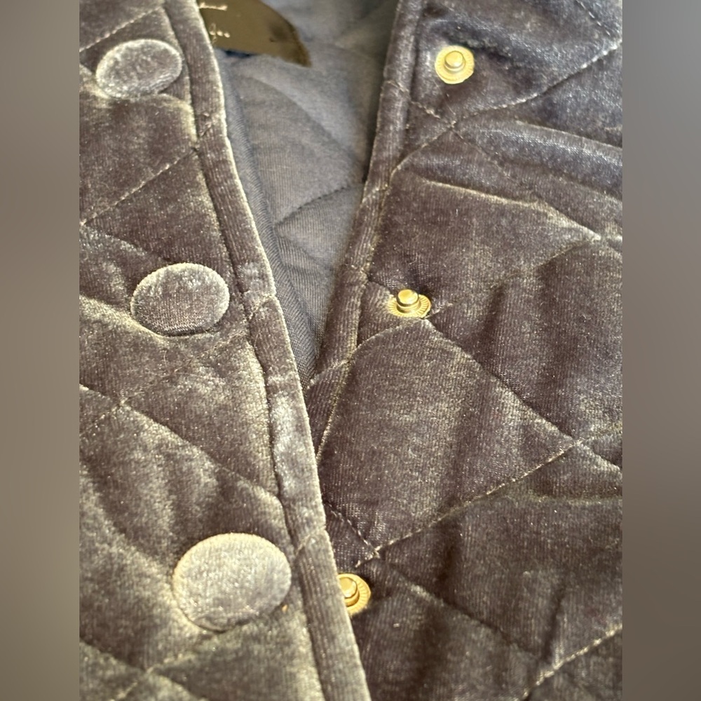 7 For All Mankind Blue Quilted Velvet Bomber Jacket Size M EUC - Picture 6 of 11